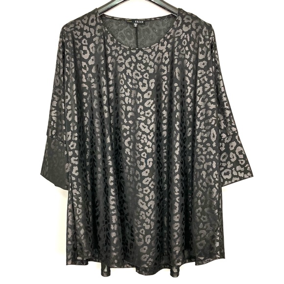Kozan Juliet Leopard Mesh Top Women’s Size 2X Lightweight Relaxed Fit A-Line - Picture 1 of 8